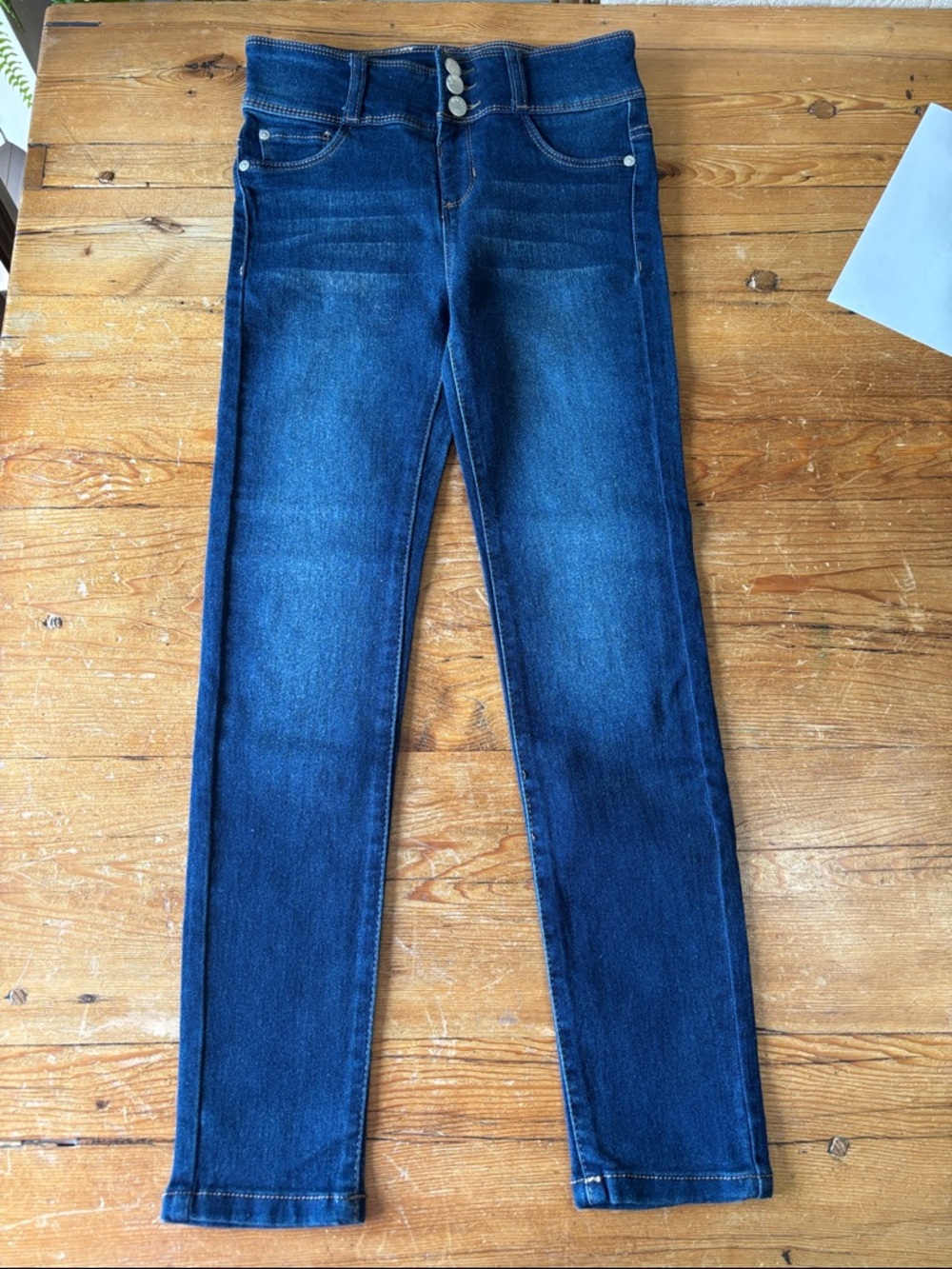 DKNY Girls Dark Blue Skinny Jeans with Triple-Button Waist